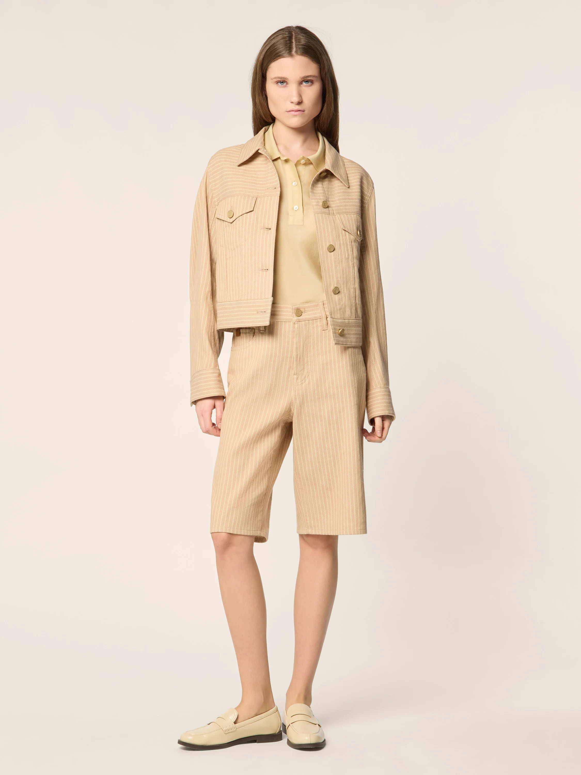 Amber – Cotton-Linen Herringbone Canvas Bermudas - Image 3