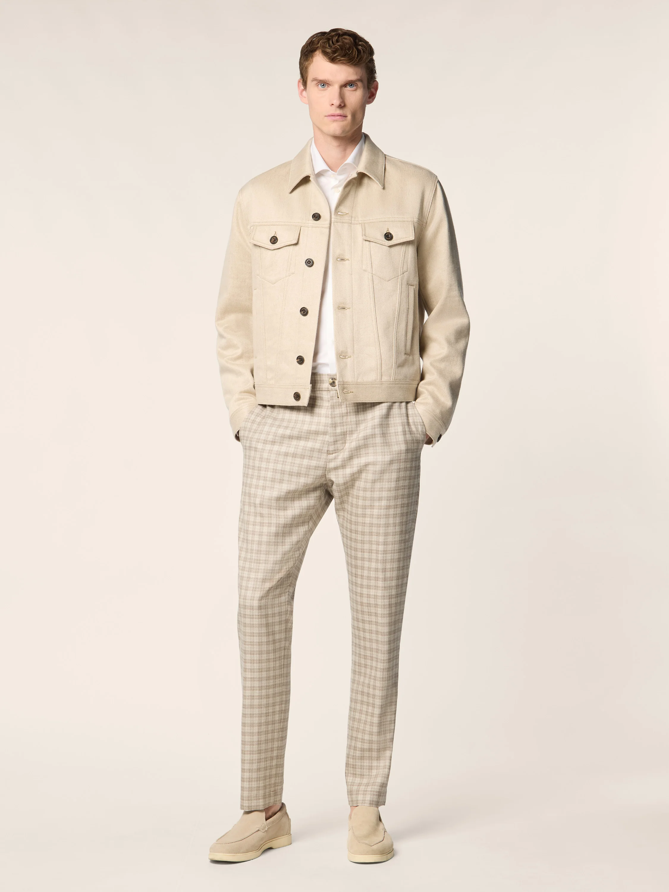 Gray – Pants in Silk and Linen Prince of Wales Loro Piana - Image 3